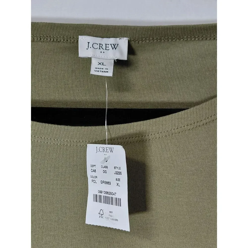 NWT J.Crew Cotton Top Green Solid Knit Short Sleeve Women Size XL